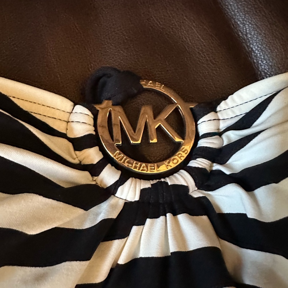 Michael Kors black and white strip tankini with padded built-in support. XS NWOT - Picture 2 of 6